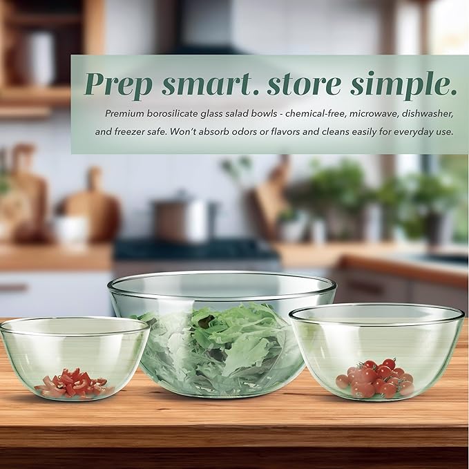 COOK WITH COLOR 12 Pc Glass Mixing Bowl Set with Lids – Borosilicate Glass Nesting Bowls for Cooking, Baking and Meal Prep, Colored Green