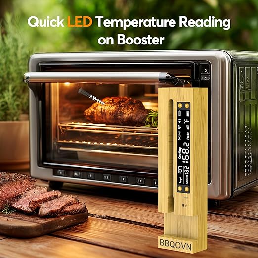 WiFi Sub-1G Wireless Meat Thermometer Unlimited Range with Digital Smart Base 7 NIST Certified Sensors with Ambient Temp Monitor for BBQ, Grill,Oven, Smoker(1, Black, Small)