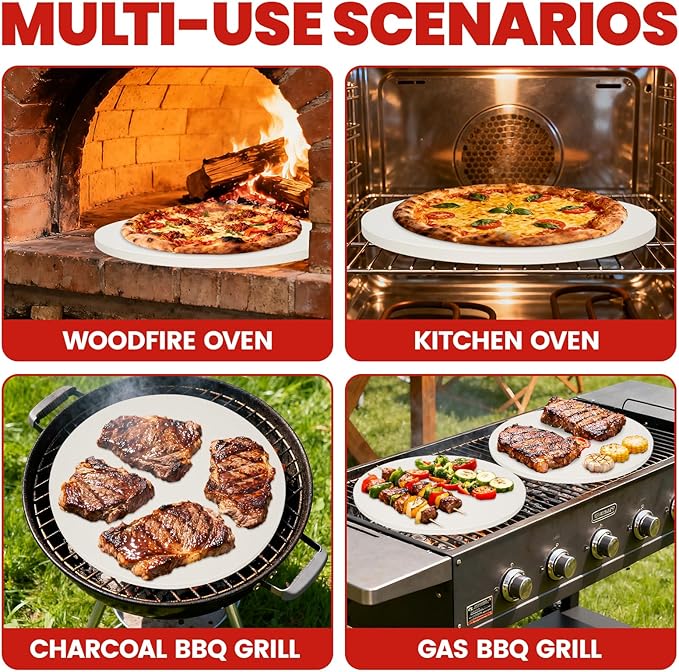 GOOD GAIN Pizza Stone for Oven Grill - Cordierite Baking Stone for Bread, Pies | 15'' Round Oven Stones for Cooking | Indoor,Outdoor | Durable, Heat Shock Resistant (White)