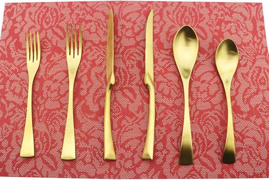 24-Piece Flatware Set,Extra Thick Heavy Duty - 18/10 Stainless Steel Cutlery Sets,High Matte Gold Finish Silverware Flatware Sets Service for 4, Use for Home,Kitchen Utensil Sets