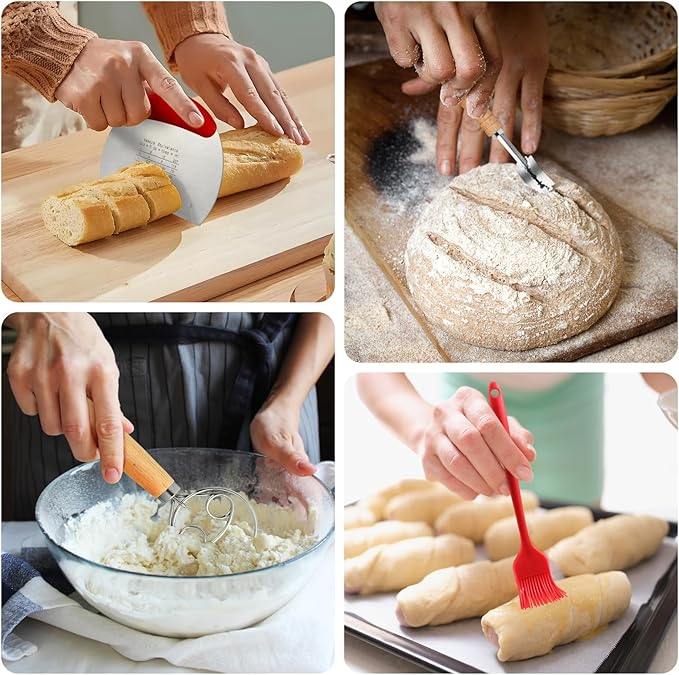 Sourdough Starter Kit,Gift for Bakers Sourdough Bread Baking Supplies,34oz Starter Jar, 2 Cotton Rope Proofing Baskets & More for Sourdough Starter Bread Making Baking Fermentation