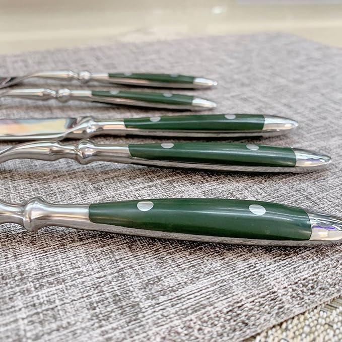 IKXO 20 Pieces Green Gum Wood Handle Silverware Set for 4, Exquisite Ergonomic Flatware Set Food-Grade Stainless Steel Cutlery Set, Tableware Eating Utensils, Mirror Finished, Dishwasher Safe…