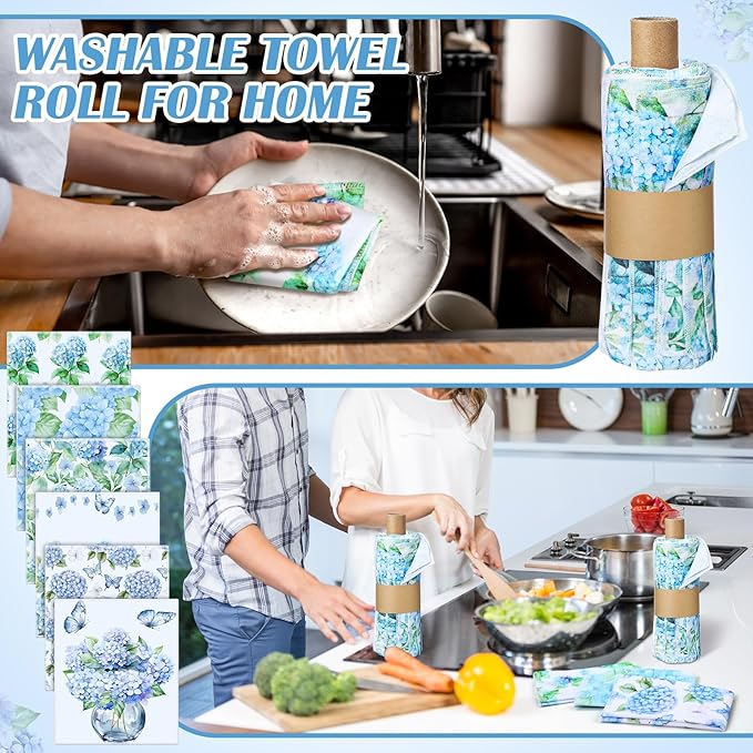 36 Pack Reusable Cleaning Cloths Washable Cotton Kitchen Dish Towels for Home Christmas Party Supplies Bulk, 9.84x11.81in (Hydrangea)