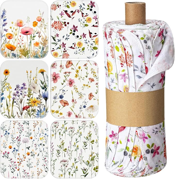 18 Pack Reusable Cleaning Cloths Washable Cotton Kitchen Dish Towels for Home Christmas Party Supplies Bulk, 9.84x11.81in (Wildflowers)