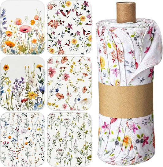 18 Pack Reusable Cleaning Cloths Washable Cotton Kitchen Dish Towels for Home Christmas Party Supplies Bulk, 9.84x11.81in (Wildflowers)