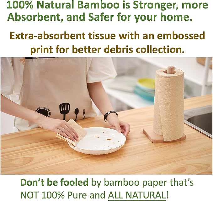 100% Natural Bamboo Toilet Paper, Paper Towel Rolls, tree-free, unbleached, 3-Ply, 2 Paper Towel, 4 Large Toilet Paper Rolls (Home Pack)