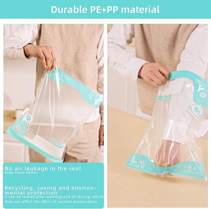 Sous Vide Bags Reusable, BPA Free Food Vacuum Sealer Bags, Double-sided 20C, Vacuum Food Storage Bags for Sous Vide Cooking/Microwave Heating, 20pcs Vacuum Zipper Bags (10.2x13.4inch)