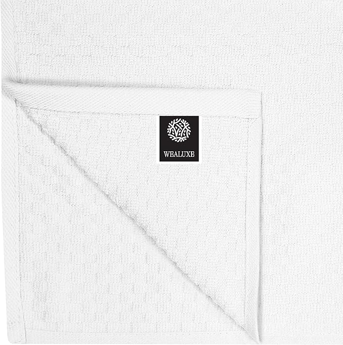 Wealuxe Premium 12 Pack Cotton Dobby Weave Kitchen Towels, Black/White, 15x26 Inches, 410 GSM, Machine Washable