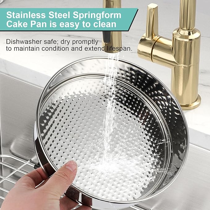 10-inch Stainless Steel Springform Pan with Silicone Protector, Removable Bottom, Parchment Paper, Decorating Kit Piping Bags and Tips- Great for Birthday Parties