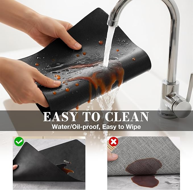 Roxifina Faux Leather Placemats Set of 8 - Vinyl Placemats Wipeable Waterproof Oil-Proof PU Place Mats Heat Resistant Reversible Table Mats for Dining, Kitchen, Outdoor, 12 x 17 Inch (Black)