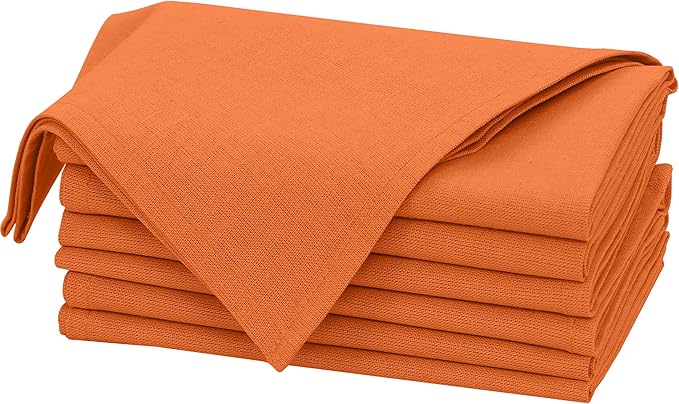 Ruvanti Linen Napkins Set of 6, 18x18 Cloth Napkins, Cotton Linen Blend Napkins Cloth Washable, Soft, Reusable Dinner Napkins for Wedding, Parties, Christmas, Thanksgiving, Everyday Use - Orange