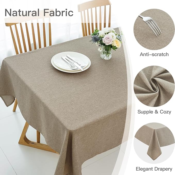 maxmill Square Linen Tablecloth Water Resistance Antiwrinkle Spill Proof Stain Resistant Fabric Table Cloth, Decorative Fabric Table Cover for Banquet Party Event Holiday Dinner, 70 x 70 Inch, Mocha