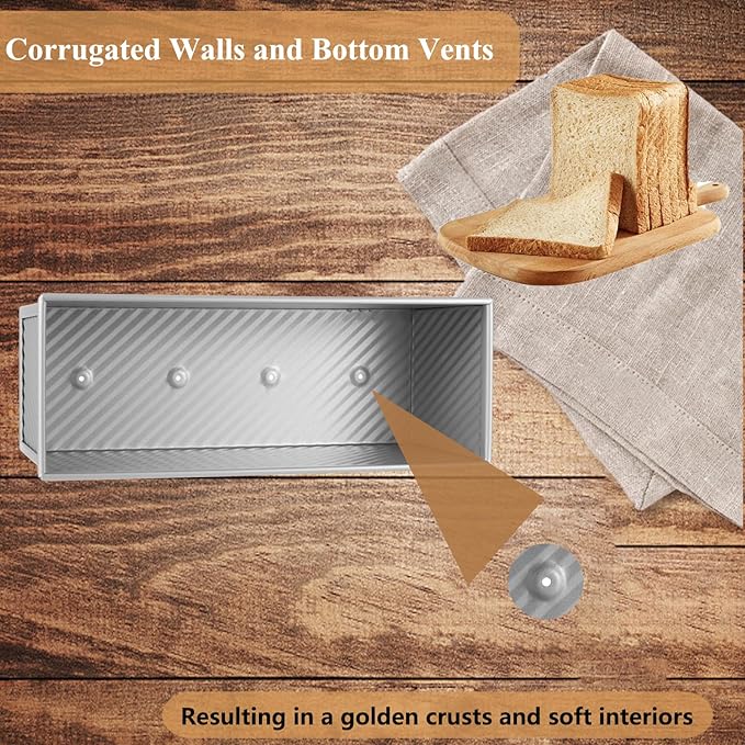 SS&CC Pullman Loaf Pan with Lid 13x4 | 2.2lb Carbon Steel Bread Pan for Homemade Sourdough & Sandwich Bread | Nonstick Bakeware, Heavy Duty & Easy Clean (Silver, 2.2lb (1-Pack))