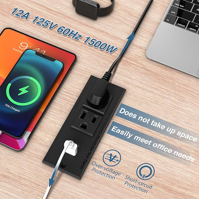 20W PD Conference Recessed Power Strip with Fast USB C, Furniture Recessed Outlet, Desktop Power Strip, Desktop Charging Station with 2 Outlets and 1 USB and 1 Type-C