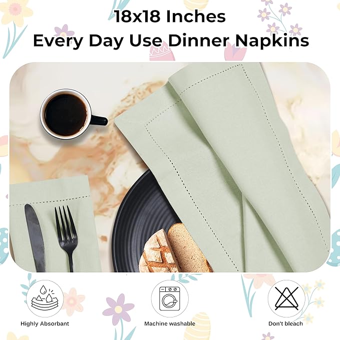 Bedding Craft Cotton Cloth Dinner Napkins Set of 12 – 18x18 Aloe Wash Finish with Hemstitched Corners – Machine Washable Fabric Napkins for Weddings, Parties & Dining