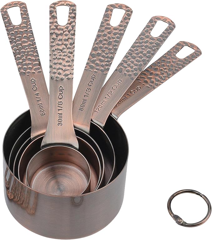 Stainless Steel Copper Plated 6 Piece Nesting Measuring Cup Set - 5 Copper Measuring Cups, 1 Ring