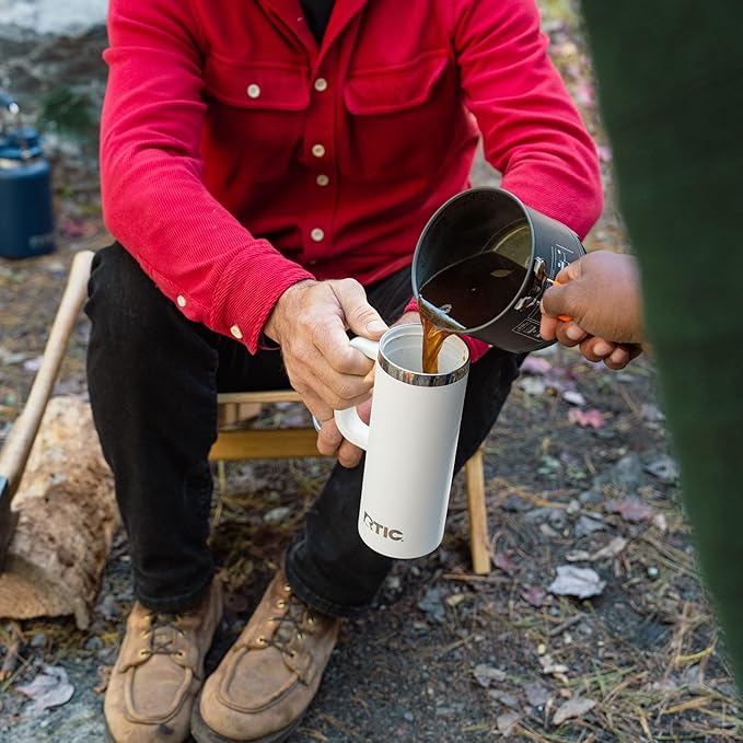 RTIC 16oz Road Trip Travel Mug with Lid and Handle, Insulated, Stainless Steel, Metal, Double Wall Vacuum-Insulation, Ceramic Lined, Portable Coffee, Tea Cup for Hot and Cold Drink, Black Cherry