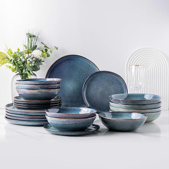 AmorArc Ceramic Dinnerware Sets,Handmade Reactive Glaze Stoneware Plates and Bowls Set,Highly Scratch Resistant | Dishwasher & Microwave Safe,Service for 8 Dishes Set (24pc)