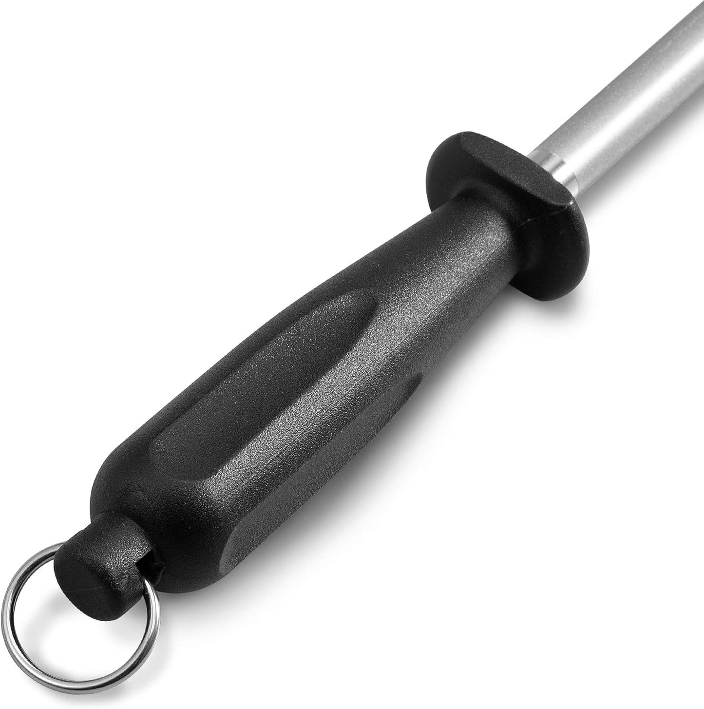 10 Inch Sharpening Steel, Professional Diamond Brushed Steel Knife Sharpener, Black