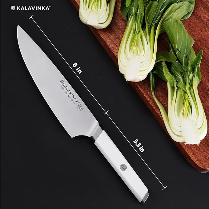8 Inch Cooking Knife, Razor Sharp Edge Retention, German Steel Blade with Comfortable Handle, Bonus Sheath, Gift-Ready (RUPA)