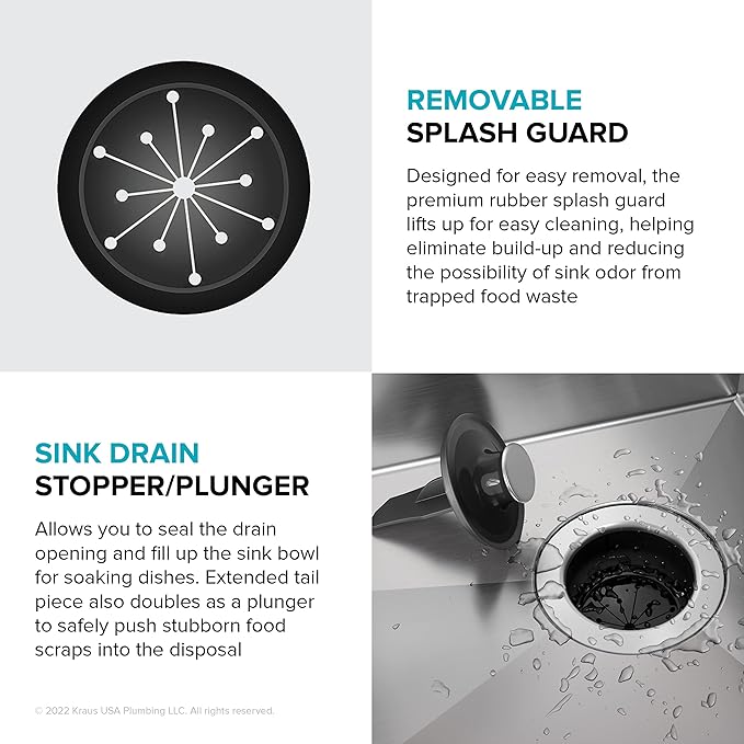 KRAUS WasteGuard 1/2 HP Continuous Feed Ultra-Quiet Motor Garbage Disposal with Quick Connect Mount, Power Cord and Flange Included, KWD110-50MBL