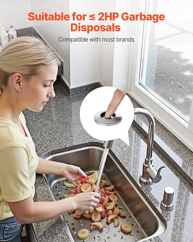 VEVOR Garbage Disposal Air Switch Kit, Dual Outlet Sink Top Air Switch for Food Waste Disposal, 3.5-inch Long Brushed Silver Stainless Steel ON/OFF Air Button for Granite, Marble, Quartz Countertops