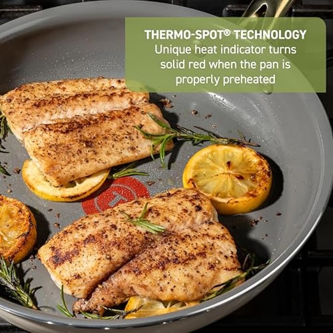 T-Fal Preserve Ceramic Nonstick Frying Pan Skillet 12-inch, Oven Broiler Safe up to 350°F Cookware, InoCeram Glide Technology, Frying Pan, Skillet Pots & Pans, Beige