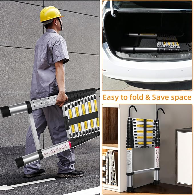 10.5ft Telescoping Ladder, Multi-Purpose Collapsible Ladder with Hook, Aluminum Extension Ladders for Home, Folding Telescoping Ladder for RV, Attic, Daily Use at Home, 330 lbs…