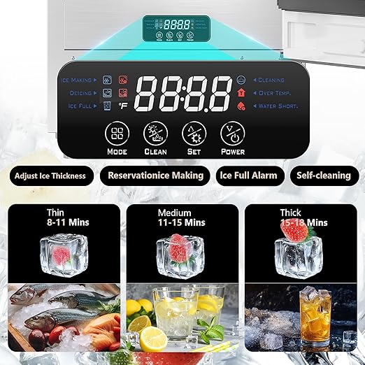 Coolake 15" Commercial Under Counter Ice Maker, 80LBS/Day Built-in Freestanding Cube Ice Machine, Self-Cleaning & Removable Filter, Stainless Steel Ice Machine with 30LBS Storage for Home Bar