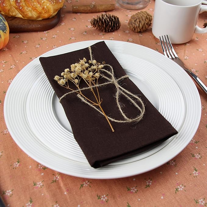 Solid Color Linen Blended Thin Dinner Cloth Napkins - Set of 12 (40 x 40 cm) - for Events & Home Use (Multi Brown)