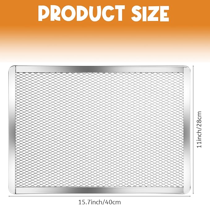 2 Pcs Pizza Screen, 11 x 15.7 Inch Rectangular Aluminum Pizza Pan Restaurant-Grade Flatbread Screen Pizza Crisper Pan, Stainless Steel Cooling and Baking Rack Set, Oven-Safe