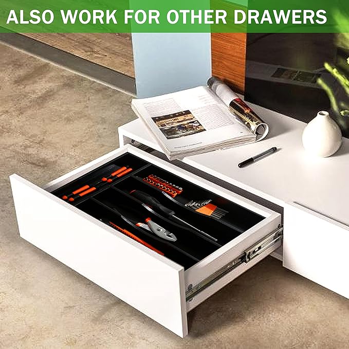 Greenual 2 Pack Black Silverware Organizer 10 In Utensil Organizer Silverware Tray for Drawer Cutlery Flatware Organizer for Kitchen Bamboo Wood