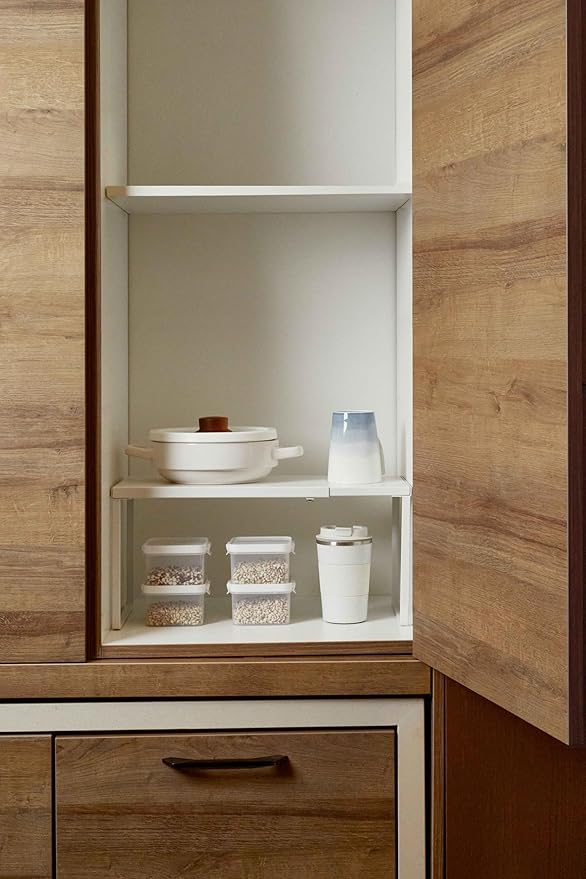 Nxconsu Cabinet Shelf Expandable Organizer Riser Rack for Kitchen Pantry Cupboard Under Sink Countertop Home Organization Extra Storage Space Saver Heavy Duty Metal Edgeless Design White Extra Large