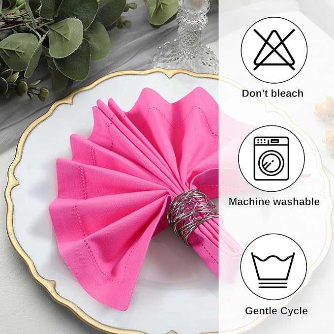 Bedding Craft Cotton Cloth Napkins Set of 12 – 18x18 Wild Orchid Design Hemstitched – Machine Washable Dinner Napkins for Weddings, Thanksgiving, Christmas & Daily Dining