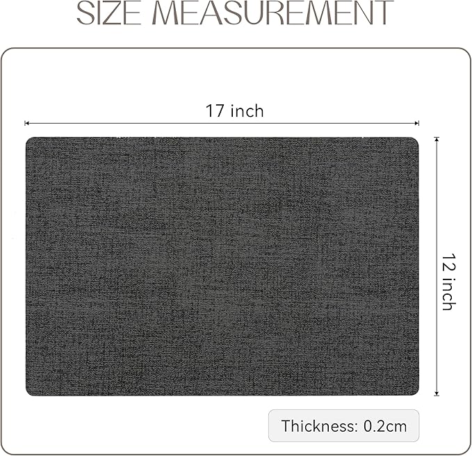 Romanstile Vinyl Placemats Set of 12-12 X 18 Inch - Heat Resistant Place Mats 100% Waterproof Oilproof Wipeable Reversible Faux Leather Table Mats for Kitchen/Dining/Party/Outdoor, Charcoal