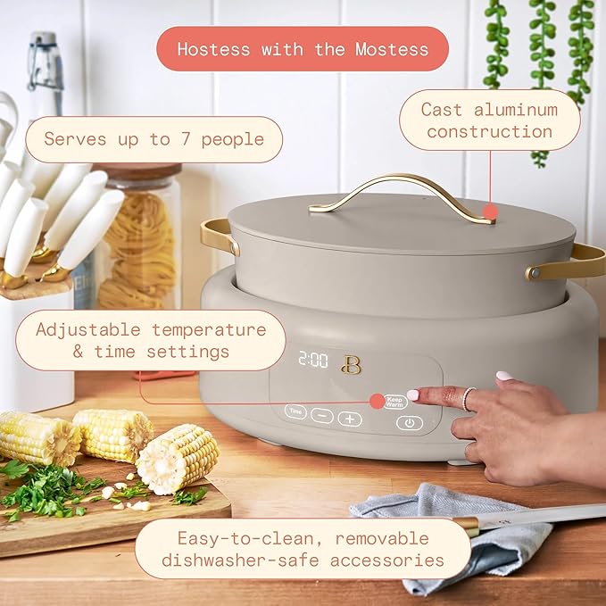Beautiful 10-in-1, 6-Qt Electric Multi-Cooker | Programmable Touch Display | 7 Presets up to 400 °F | Sear Slow-Cook Steam Rice Warm | Oven-Safe Pot & Lid (Porcini Taupe)
