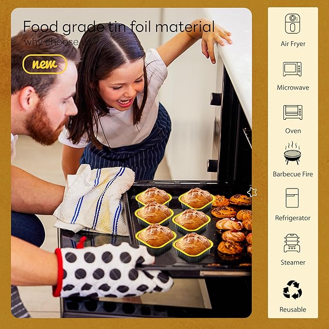 60 Pack Mini Cake Pans with Lids Mini Aluminum Pans, Disposable Loaf Pans Cupcake Liners with Lids for Pudding, Souffle, Party, Wedding(Black Gold, 5 oz)