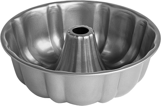 Cooking Light Heavy Duty Nonstick Bakeware Carbon Steel Fluted Tube Bundt Pan with Quick Release Coating, Manufactured without PFOA, Dishwasher Safe, Oven Safe, 9-Inch, Gray