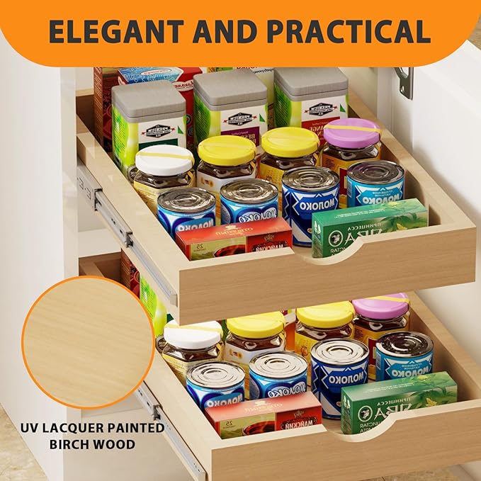 Pull Out Drawers for Cabinet Wood Slide Out Cabinet Organizer and Storage Cabinet Kitchen Drawers Slide Out Shelves Pull Out Shelves in Kitchen Pantry Bathroom with Soft Close 33"W x 22"D x 3"H