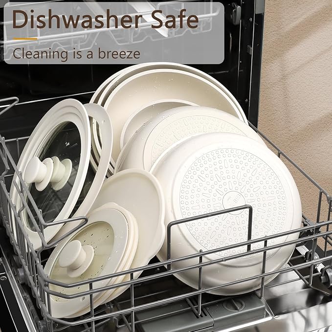 GiPP Ceramic Pots and Pans Set Non Stick, Nonstick Detachable Handle Cookware Sets, Healthy Non Toxic PFAS PFOA & PTFE Free, Dishwasher ＆Oven Safe, Induction Kitchen Pot and Pan, 21 Piece Cream