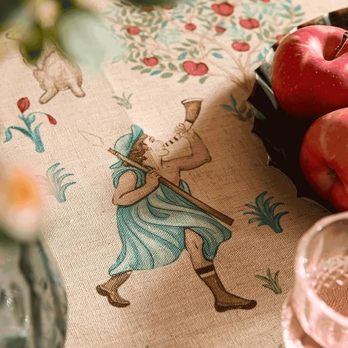 patdrea Designer Beige Tablecloth for Square Tables,Vintage Elegant French Linen with Trees and Kids Pattern Table Cloth,Farmhouse Table Cover Cloth Decor for Kitchen Dining Christmas,67"*67"