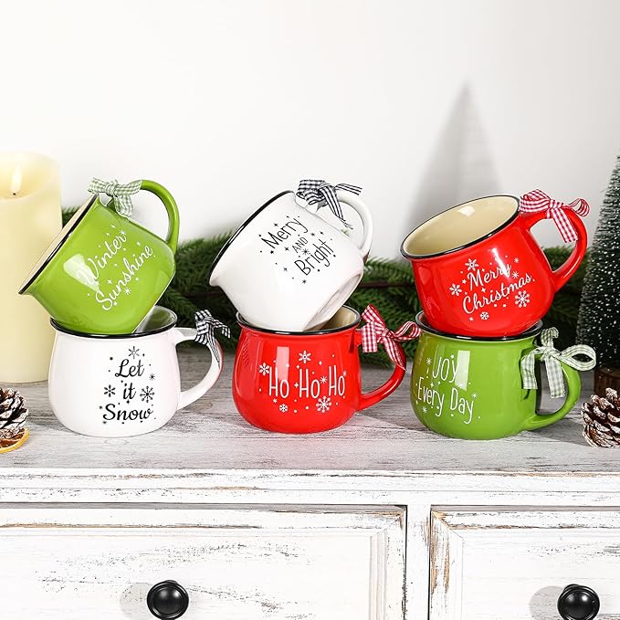 6PCS Christmas Coffee Mugs Set - 12 oz Ceramic Holiday Mugs for Hot Cocoa & Winter Beverages - Christmas Gift for Family, Friends, Women, Home Decor
