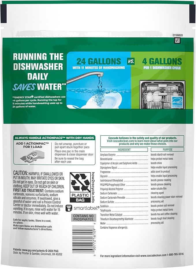 Cascade Free & Clear Dishwasher Pods, Dishwasher Detergent, Dish Detergent Soap, Lemon Essence, 19 Count