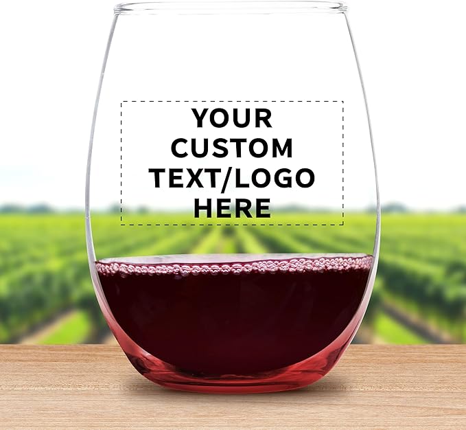 Custom Stemless Wine Glass 9 oz. Set of 100, Personalized Bulk Pack - Great for Wedding Favors, Bachelorette Party Decorations, Party Favors, Color Bottom - Red