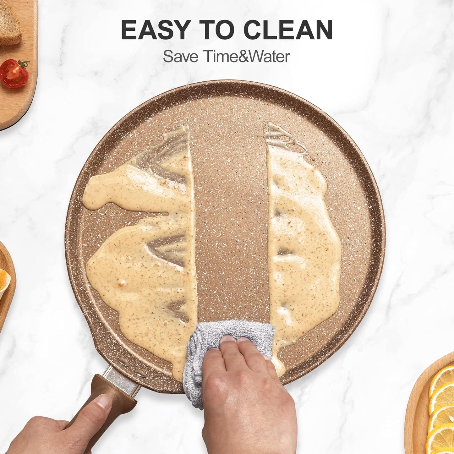 Nonstick Crepe Pan, Granite Coating Flat Skillet Dosa Tawa Tortilla Pan, 10 inch Pancake Griddle Roti Pan With Stay-Cool Handle, Induction Compatible, PFOA Free