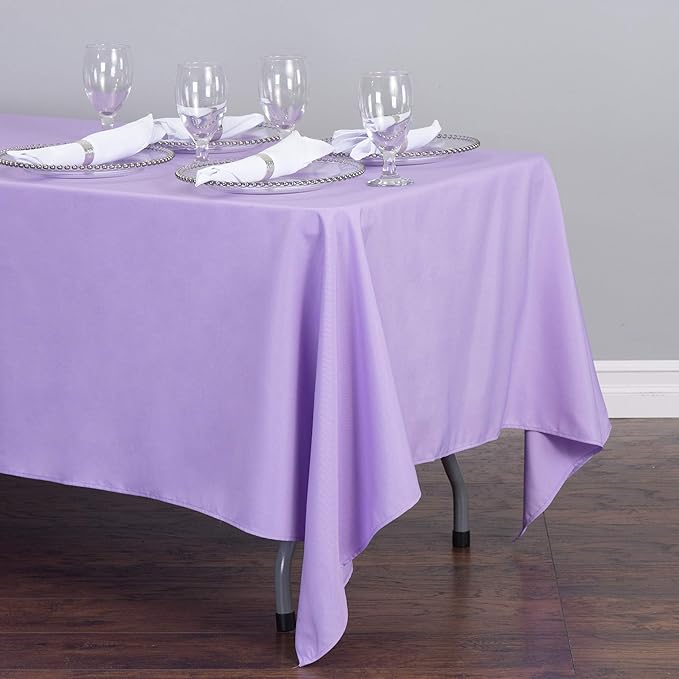 LTC LINENS 2 Pack Lavender Rectangular Tablecloths 70 x 120 Inches for 6 or 8 Feet Rectangle Banquet Tables with Half-Drop -Stain and Wrinkle Resistant Polyester Cloth Table Covers for Party, Wedding