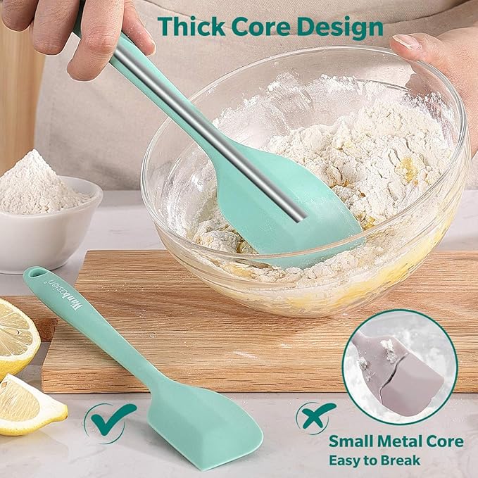Wanbasion 5 Piece Premium Silicone Spatula Set Heat Resistant, Colorful Rubber Baking Spatula Set, Kitchen Spatula Set Dishwasher Safe for Nonstick Cookware Cooking Mixing Light Green