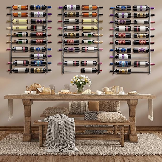 Wall Mounted Wine Rack: Large Wall Mount Wine Rack, 20 Bottle Wall Hanging Metal Wine Bottle Shelf, Wine Storage Holder Organizer Display for Kitchen, Dining Room, Bar, Wine Cellar