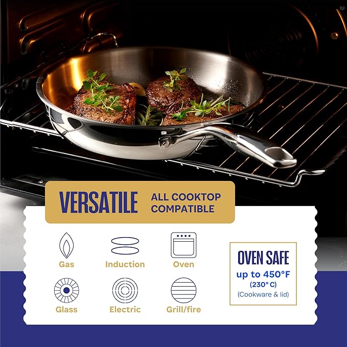 LEGEND COOKWARE Stainless Steel Cookware Set | 5 Ply 12-Piece Pot and Pan Set Induction Compatible, Non-Toxic | Best Heavy Duty 18/8 Full Clad Construction | Oven Safe Even Heating PFOA PTFE PFOS Free