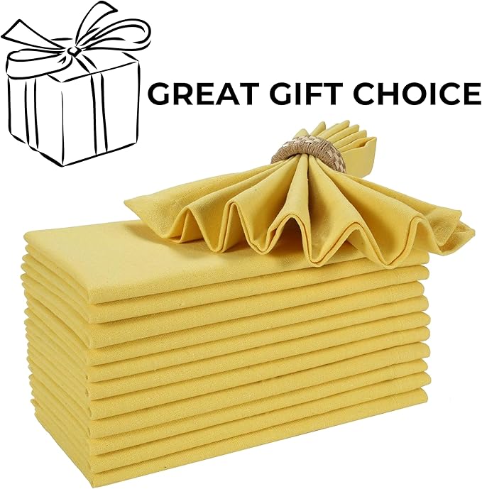 Bedding Craft Cotton Dinner Cloth Napkins Set of 12 – 18x18 Sand Yellow – Reusable & Machine Washable Fabric Napkins for Weddings, Restaurants & Everyday Dining